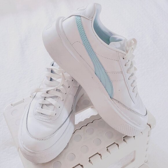 PUMA OSLO MAJA White + Mint Blue Platform Sneakers - Picture 1 of 16